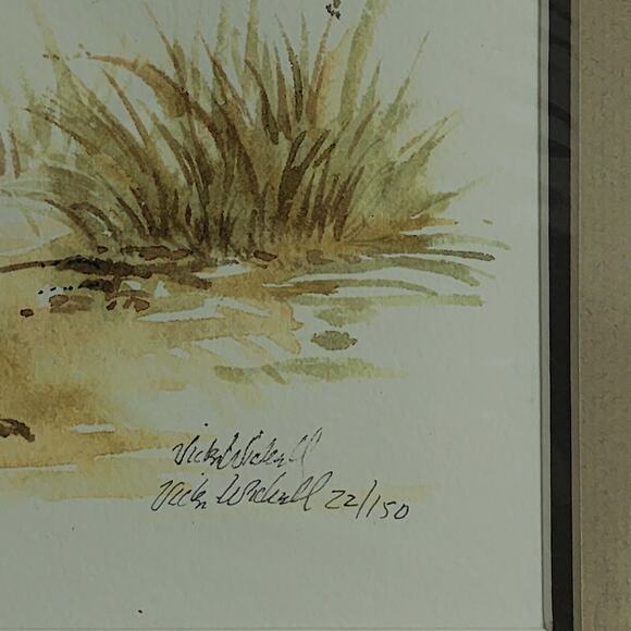 Vicki Wickell Watercolor Rabbit 16x12" matted Signed Numbered‎ 22/150 Brown Vtg - Picture 3 of 7